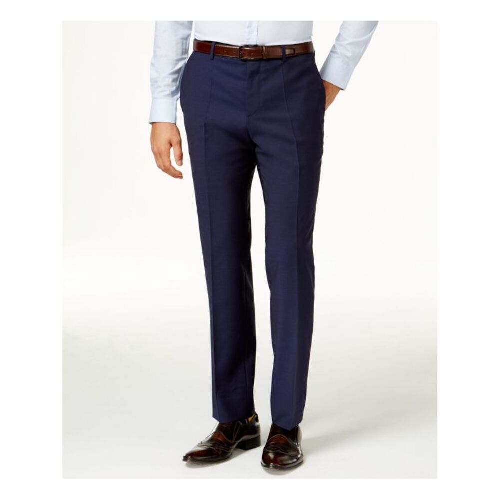 HUGO Mens Blue Slim Fit Wool Blend Pants 30R